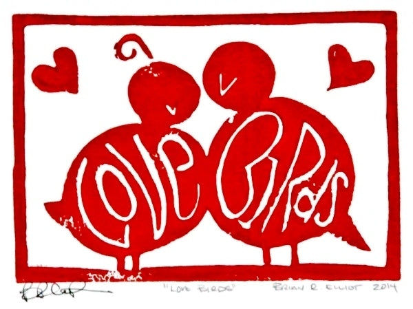 LOVE BIRDS WOOD BLOCK RED