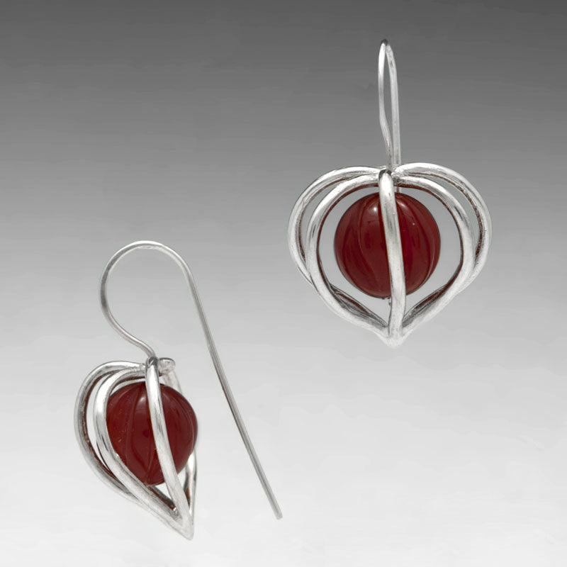 CHINESE LANTERN EARRING WITH CARVED CARNELIAN