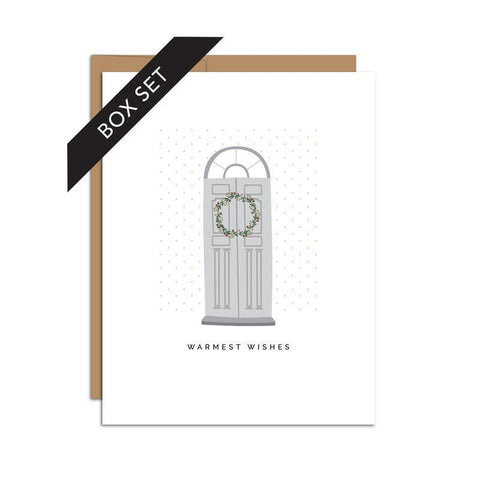 WARMEST WISHES DOOR WITH WREATH BOX SET OF 8 CARDS