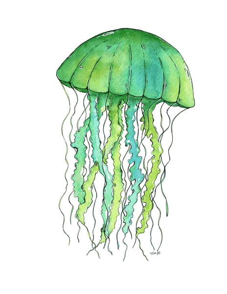 GREEN JELLYFISH 9X12 ORIGINAL