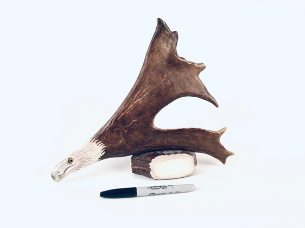 STANDING CARIBOU SHOVEL WITH CARVED EAGLE