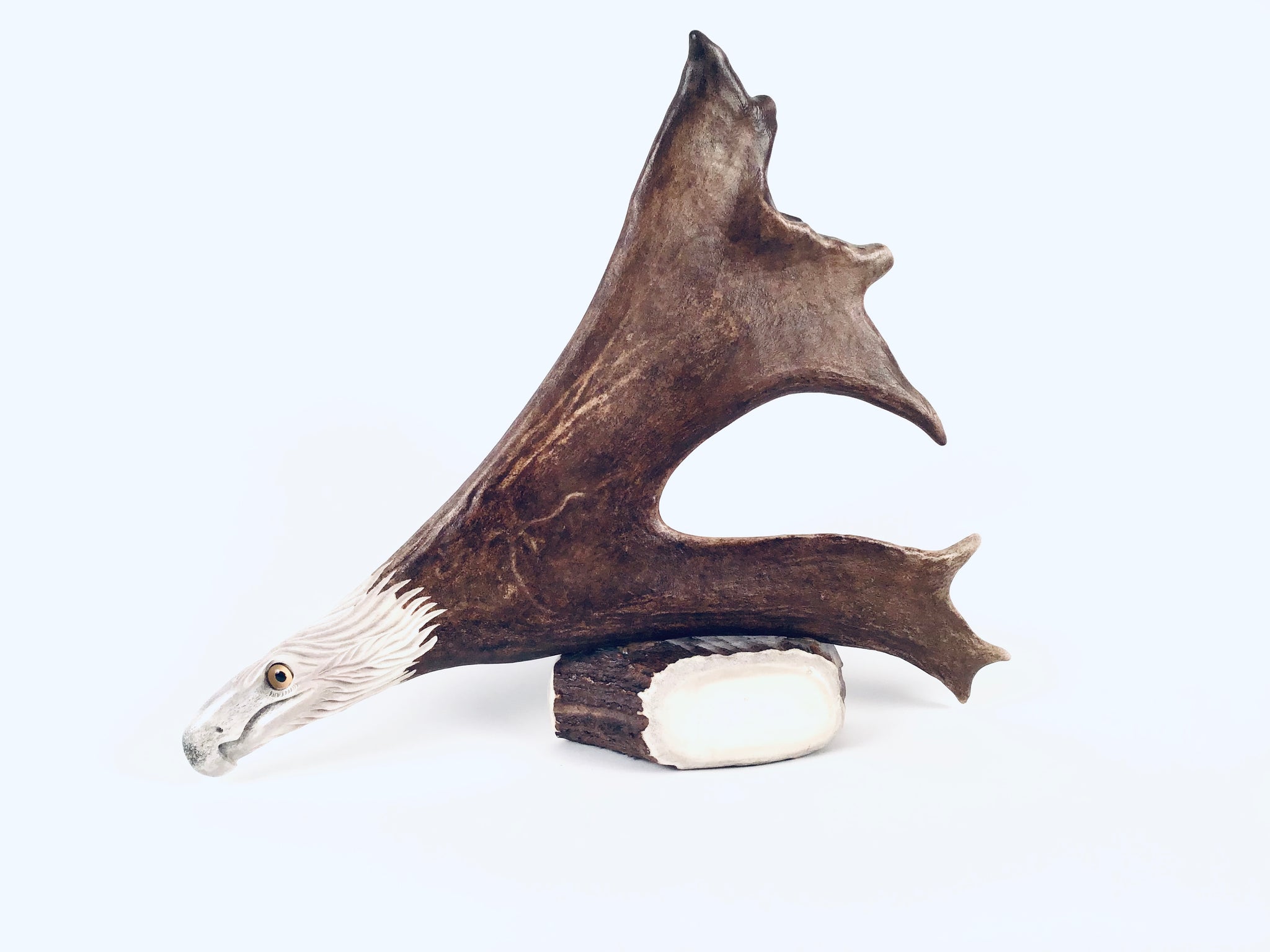 STANDING CARIBOU SHOVEL WITH CARVED EAGLE