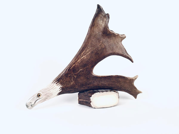 STANDING CARIBOU SHOVEL WITH CARVED EAGLE