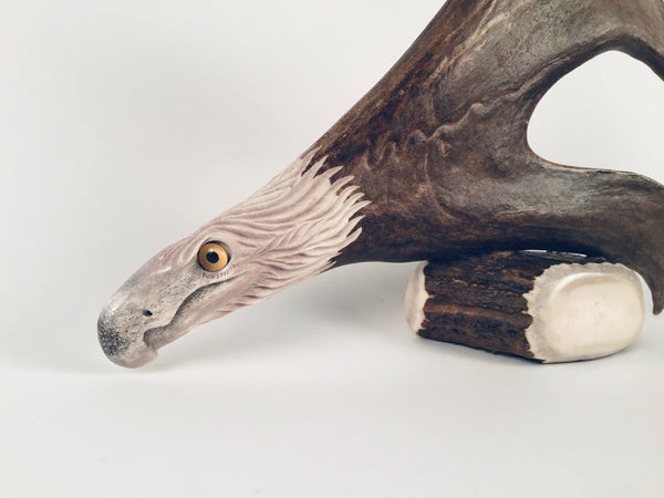 STANDING CARIBOU SHOVEL WITH CARVED EAGLE