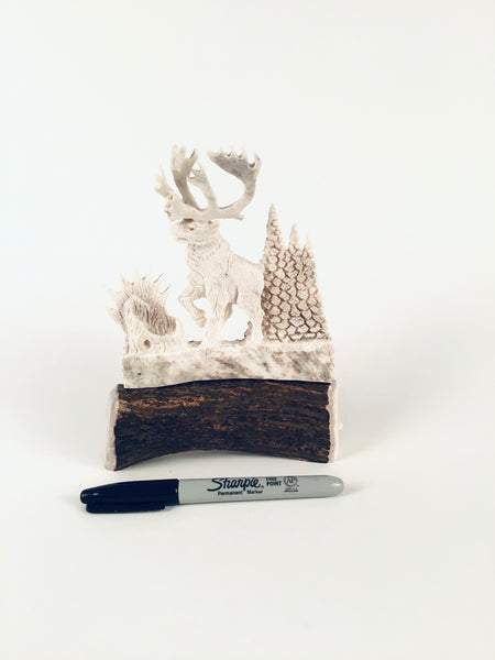 CARIBOU STANDING SMALL ANTLER CARVING