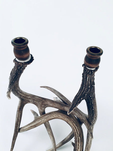WHITETAIL ANTLER DOUBLE CANDLE HOLDER