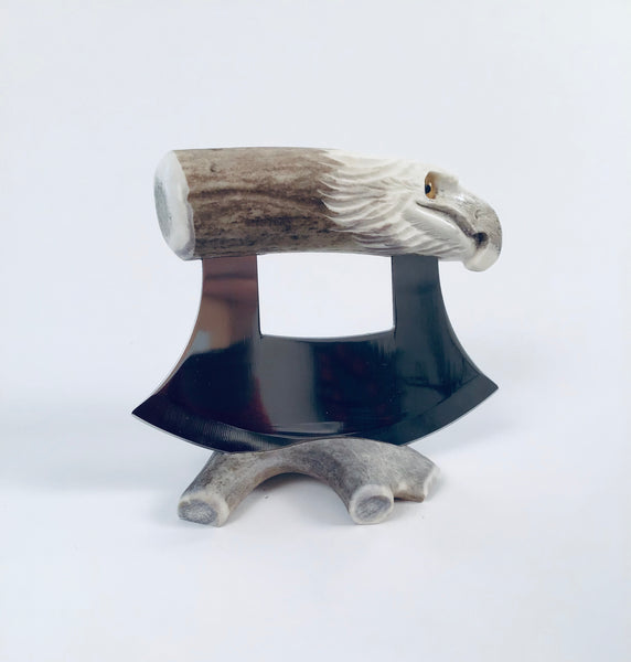 ULU WITH CARVED EAGLE HEAD AND STAND