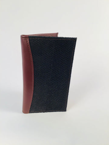 BROWN CHECKBOOK WALLET WITH ZIPPERED POCKET