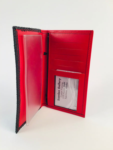 RED CHECKBOOK WALLET WITH ZIPPERED POCKET