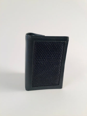 DARK GREEN WITH BLACK SALMON LEATHER TRIFOLD WALLET WITH WINDOW