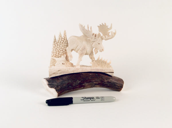 STANDING MOOSE ANTLER CARVING