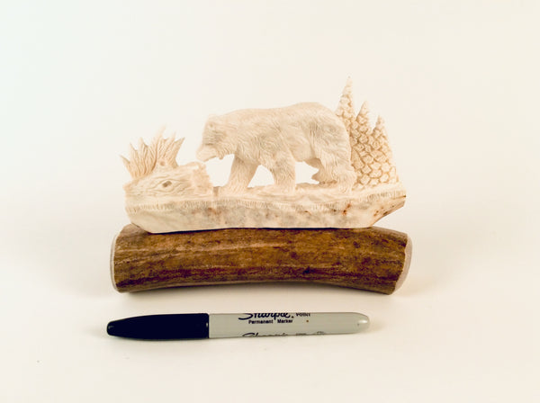 BLACK BEAR STANDING ANTLER CARVING