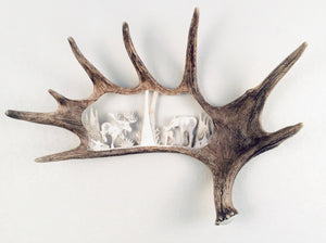 MOOSE FAMILY HANGING ANTLER CARVING