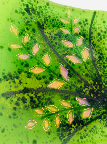 GREEN FIREWEED SQUARE PLATE 6.5" FUSED GLASS