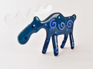 TURQUOISE GLASS MOOSE WITH PURPLE SWIRLS