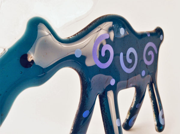 TURQUOISE GLASS MOOSE WITH PURPLE SWIRLS