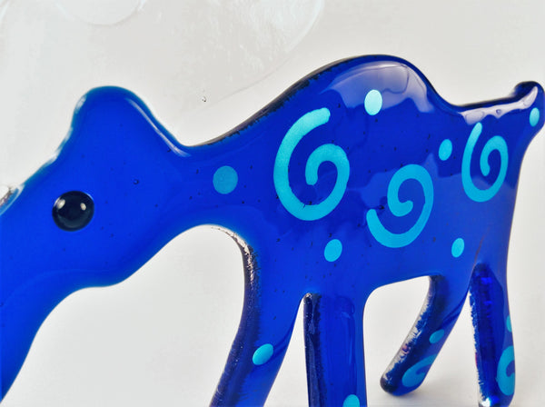 BLUE GLASS MOOSE WITH BRIGHT BLUE SWIRLS