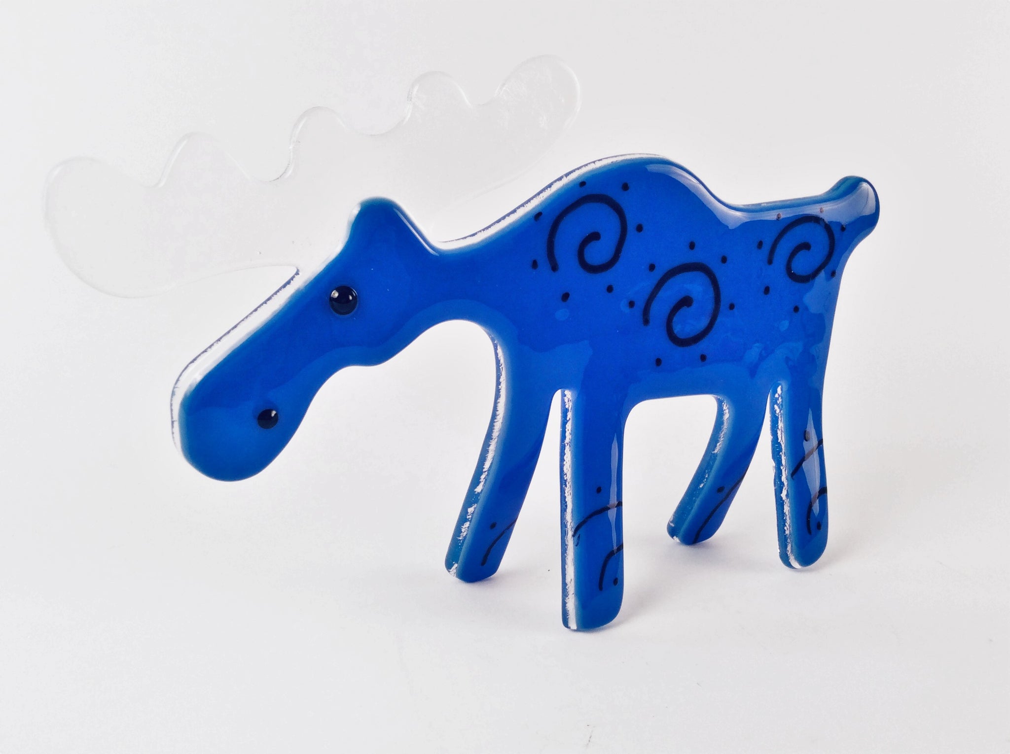 LIGHT BLUE GLASS MOOSE WITH BLACK SWIRLS