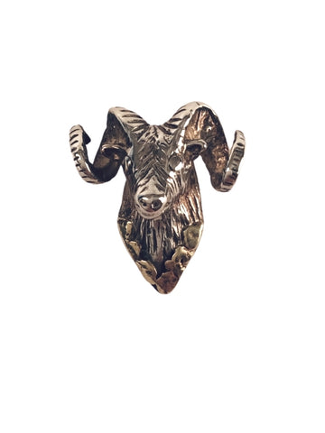 RAM HEAD SILVER TIE TACK WITH GOLD NUGGETS