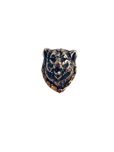 BEAR HEAD SILVER TIE TAC WITH GOLD NUGGETS