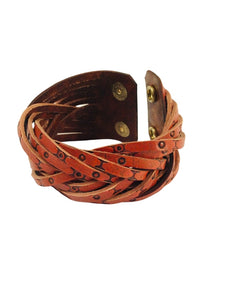 STAMPED TAN LEATHER DOUBLE SNAP MYSTERY BRAID