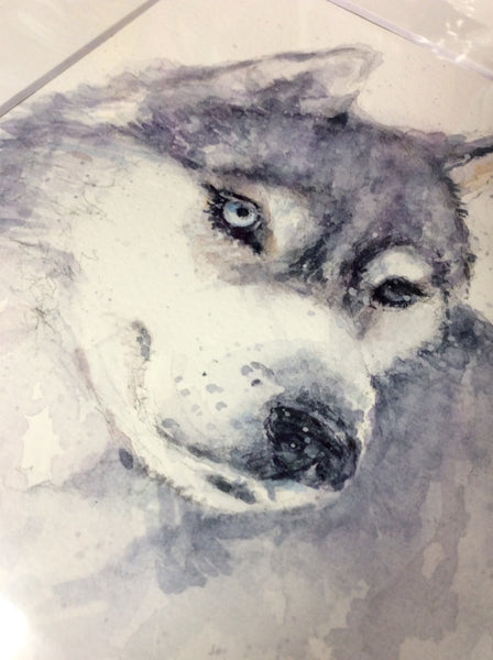 HUSKY ORIGINAL WATERCOLOR MATTED 9X12