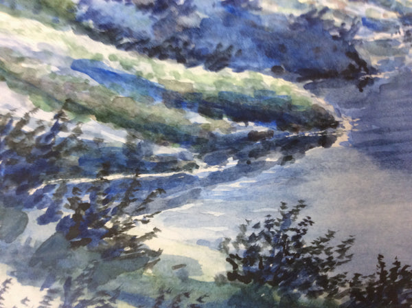 LAKE AND ICE IN SUN ORIGINAL WATERCOLOR