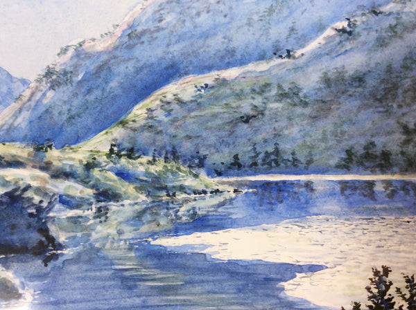 LAKE AND ICE IN SUN ORIGINAL WATERCOLOR