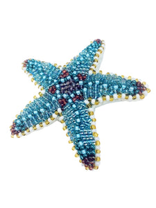 BLUE BEADED STARFISH PIN