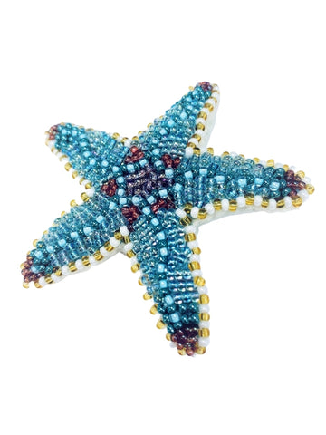 BLUE BEADED STARFISH PIN