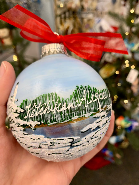 LIGHTHOUSE HAND PAINTED ORNAMENT WITH KETCHIKAN