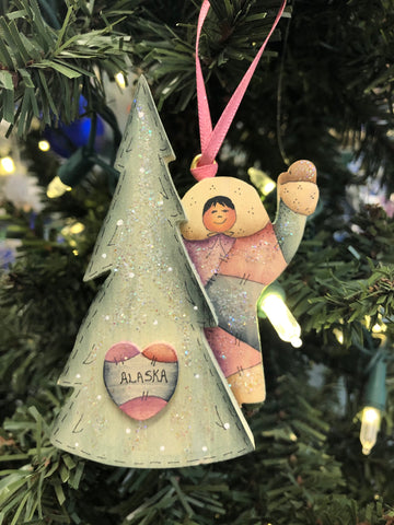 ESKIMO BEHIND TREE ORNAMENT