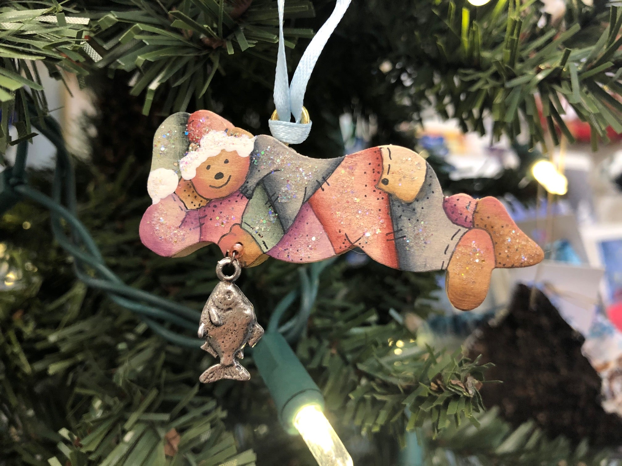 BEAR DREAMING WITH FISH ORNAMENT