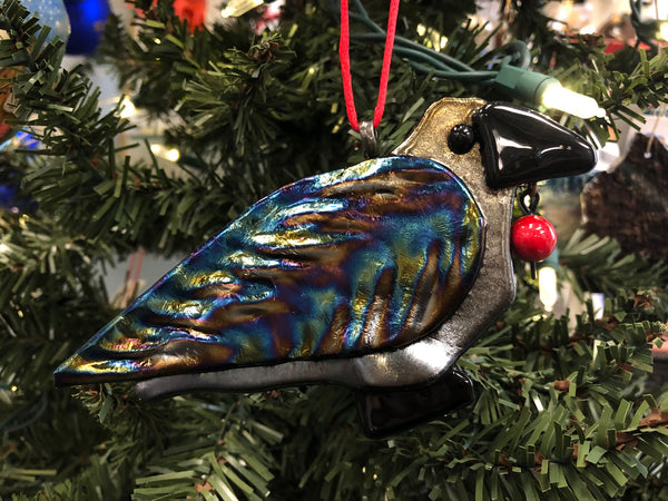 RAVEN WITH RED BEAD ORNAMENT