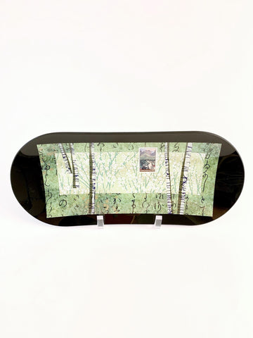 GREEN BIRCH TREE WITH ALASKA HIGHWAY STAMP OVAL PLATE