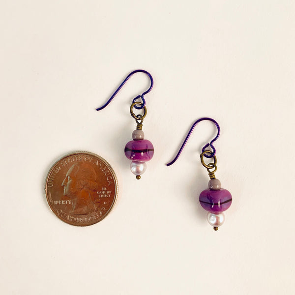 PURPLE BEAD AND PEARL EARRINGS