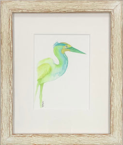 GREEN HERON ORIGINAL WATERCOLOR FRAMED