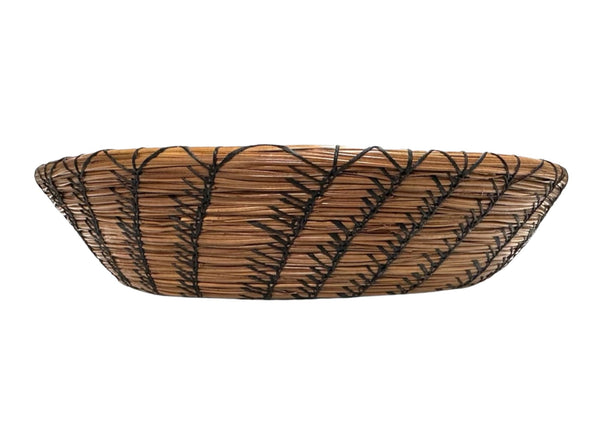 PINE NEEDLE BASKET WITH RUST AND BLACK STONE