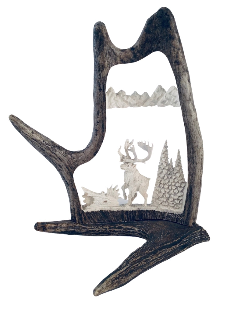 CARVED CARIBOU SHOVEL WITH CARIBOU