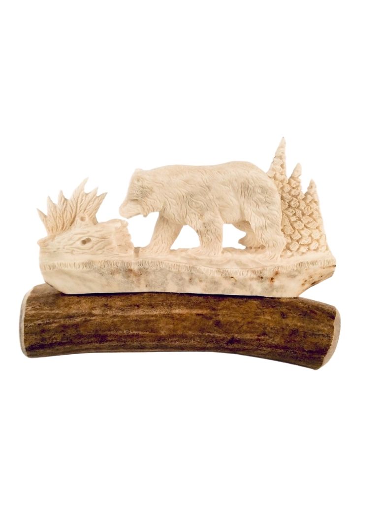 BLACK BEAR STANDING ANTLER CARVING