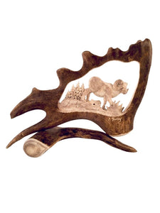 CARVED CARIBOU ANTLER RAM