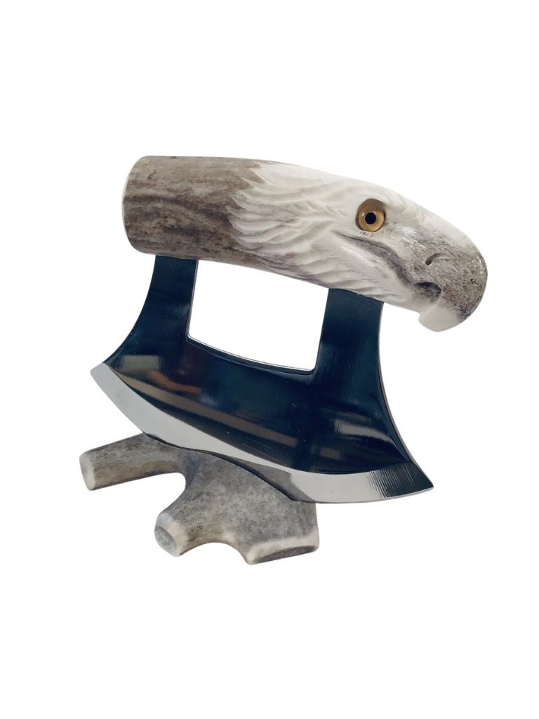 ULU WITH CARVED EAGLE HEAD AND STAND