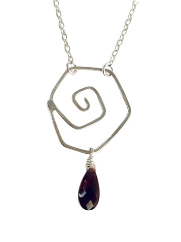STERLING SWIRL NECKLACE WITH GARNET