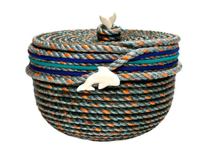 7" LONGLINE BASKET W LID BONE KILLER WHALE AND WHALES TAIL