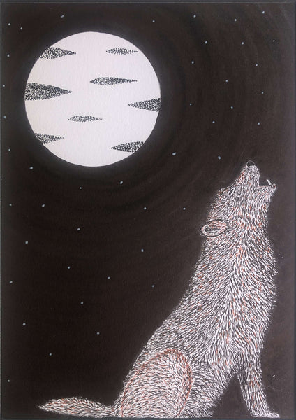 WOLF HOWLING ART CARD