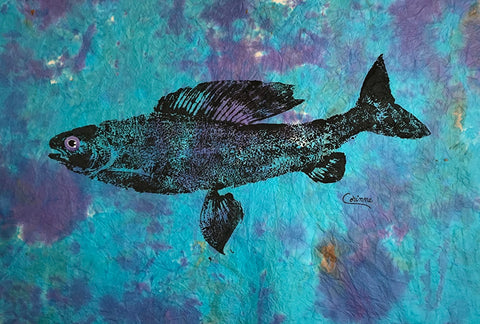 ARCTIC GRAYLING ON BLUE ORIGINAL GYOTAKU