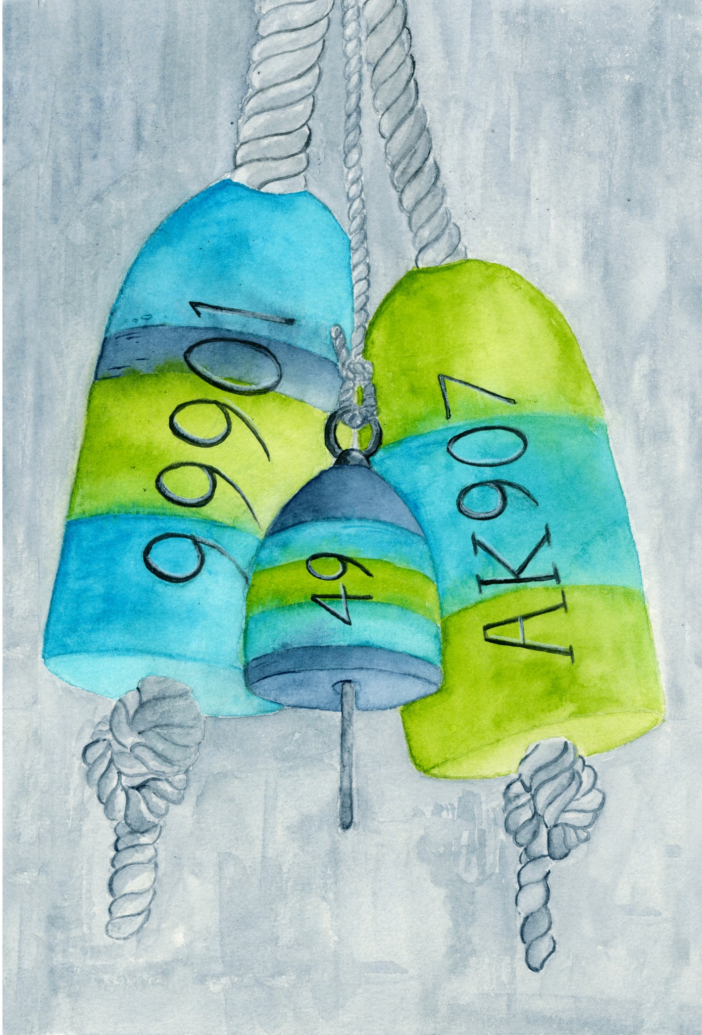 THREE BUOYS ORIGINAL WATERCOLOR