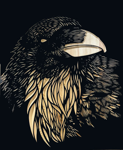 MEDIUM RAVEN WOOD CARVING