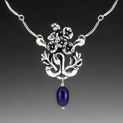 POPPY BOUQUET PENDANT COBALT PEARL 18" CHAIN