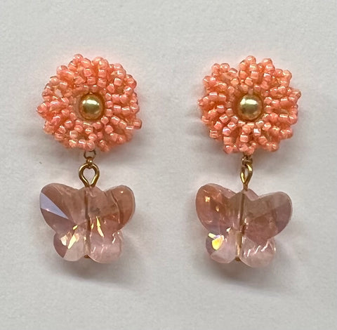 FLOWER WITH BUTTERFLY DROP LT ORANGE